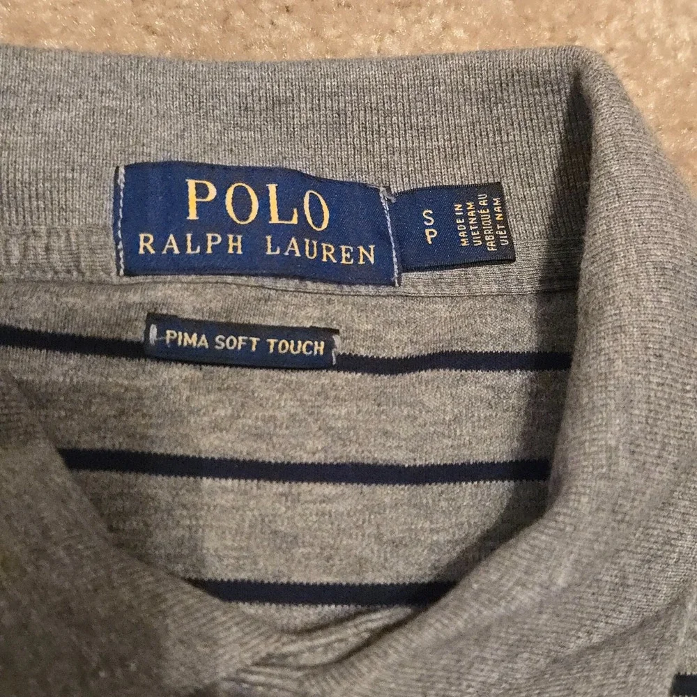 Polo Ralph Lauren Polo Shirt Mens Small Gray Blue Striped Pima Cotton Pony Logo